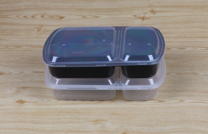 กล่องอาหารเหลี่ยม 2 ช่อง  1000 ml+ฝาสีใส